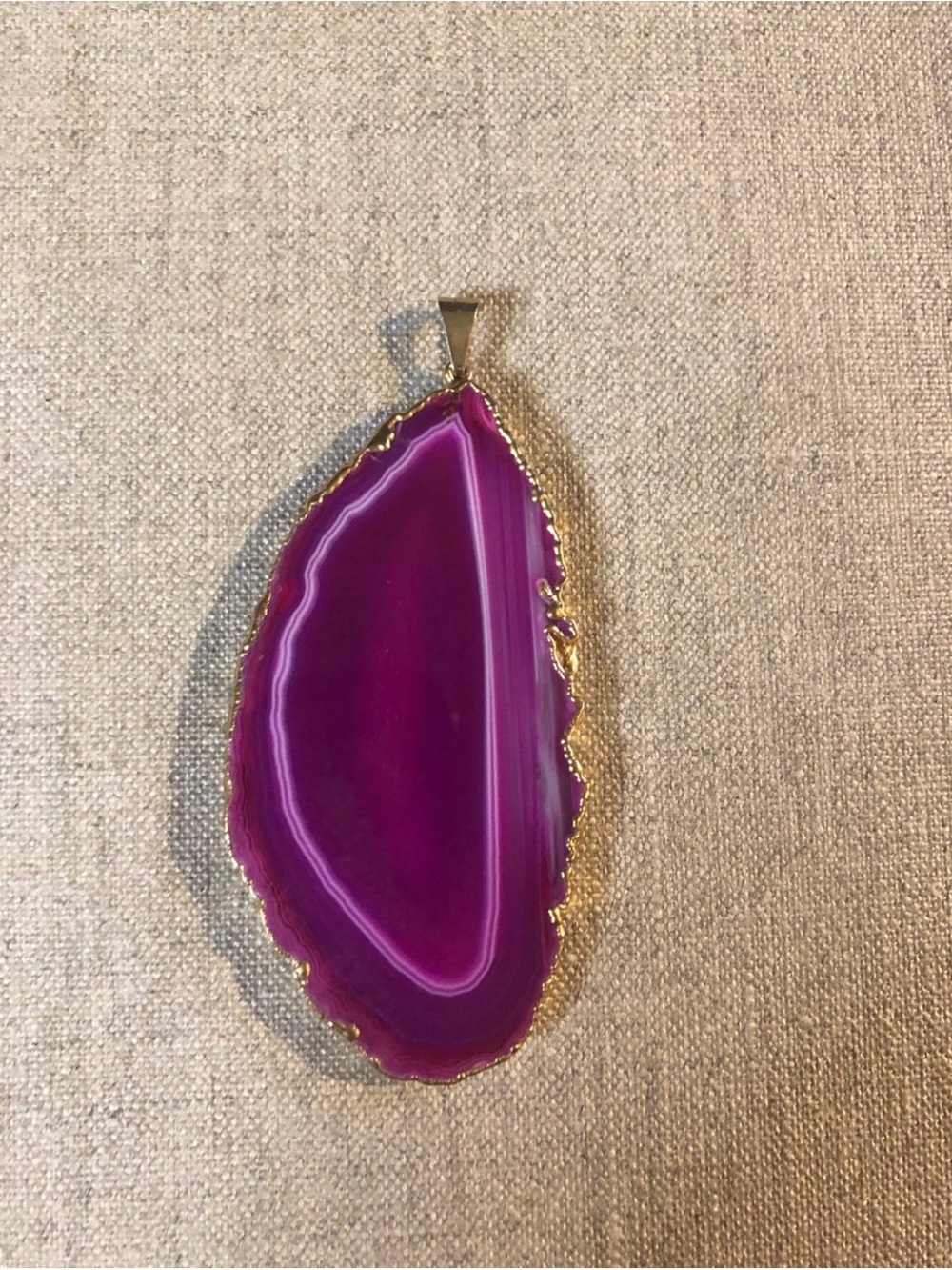 Gold-Trim Purple Agate Slice Pendant Necklace